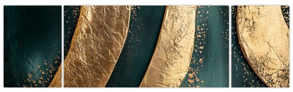 Obraz - Zelená abstrakce se zlatem I. (170x50 cm)