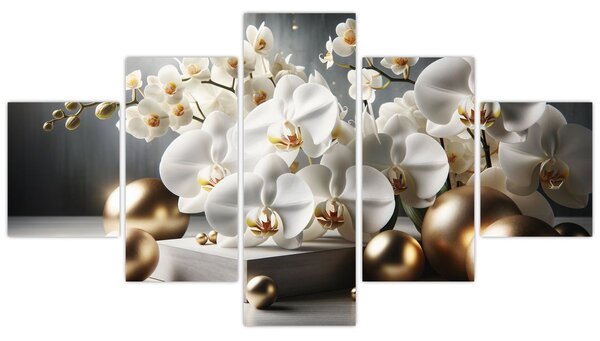 Obraz - Orchidej a zlaté koule (125x70 cm)