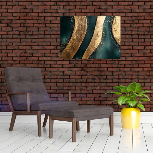 Obraz - Zelená abstrakce se zlatem I. (70x50 cm)