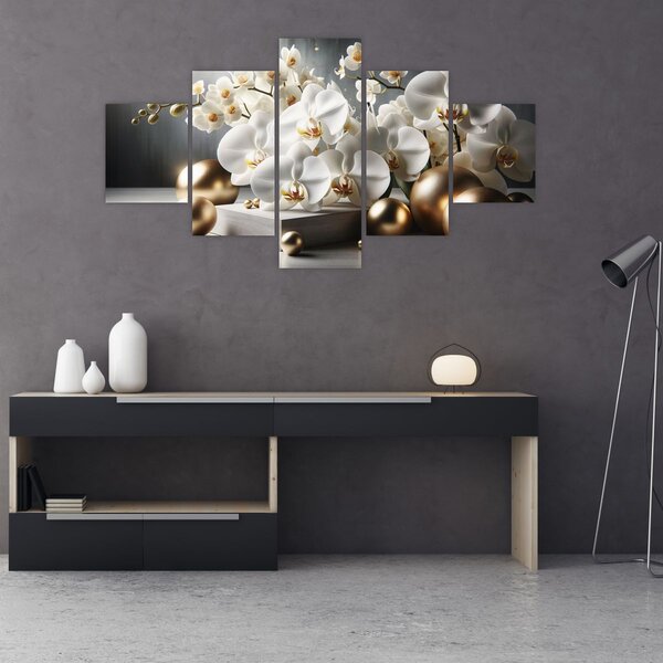 Obraz - Orchidej a zlaté koule (125x70 cm)