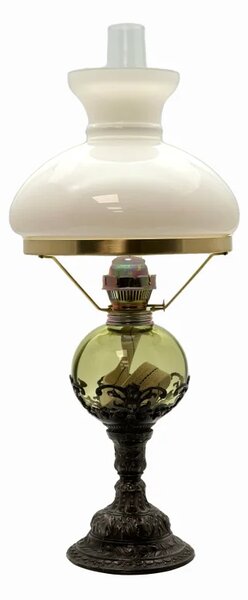 Sklárna Častolovice - Petrolejová lampa s cínovou nohou - lesní zelená - komplet 2
