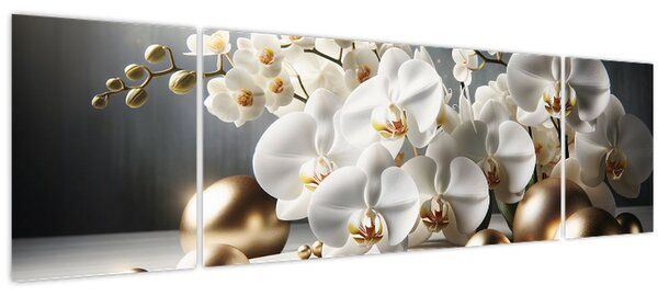 Obraz - Orchidej a zlaté koule (170x50 cm)