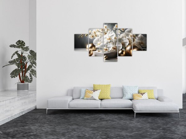 Obraz - Orchidej a zlaté koule (125x70 cm)