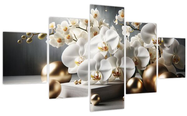 Obraz - Orchidej a zlaté koule (125x70 cm)