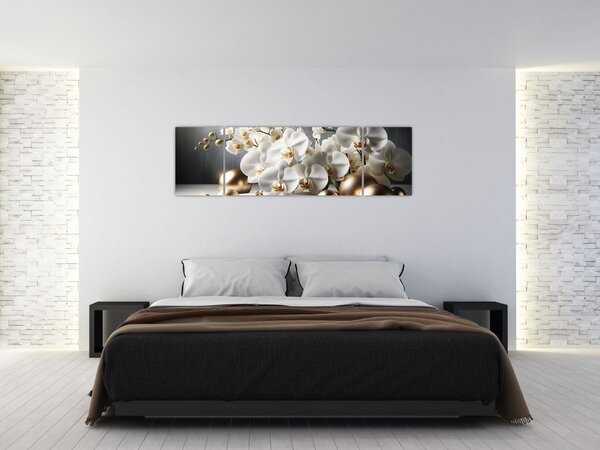 Obraz - Orchidej a zlaté koule (170x50 cm)