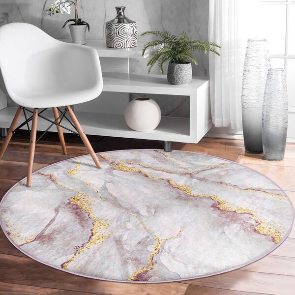 Světle růžový/ve zlaté barvě pratelný kulatý koberec ø 120 cm Marble – Mila Home