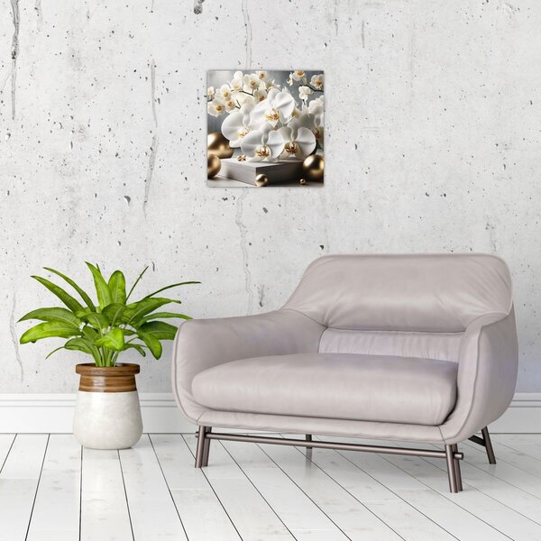 Obraz - Orchidej a zlaté koule (30x30 cm)