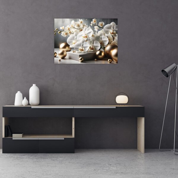 Obraz - Orchidej a zlaté koule (70x50 cm)