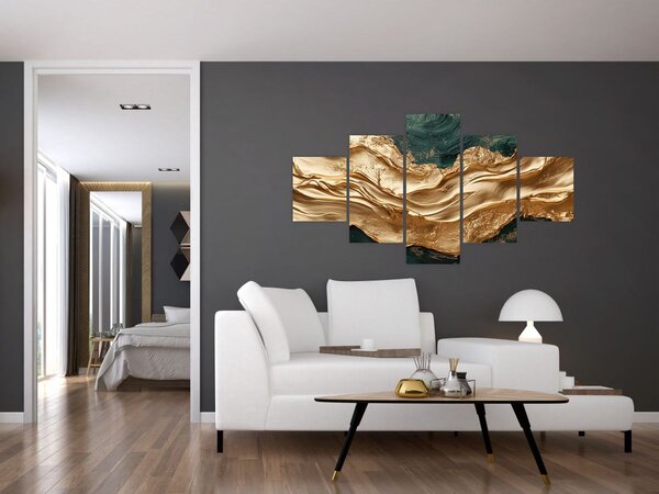 Obraz - Zelená abstrakce se zlatem II. (125x70 cm)