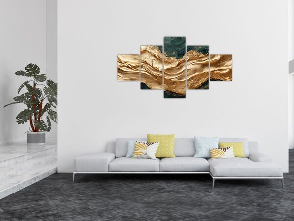 Obraz - Zelená abstrakce se zlatem II. (125x70 cm)
