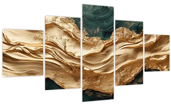 Obraz - Zelená abstrakce se zlatem II. (125x70 cm)