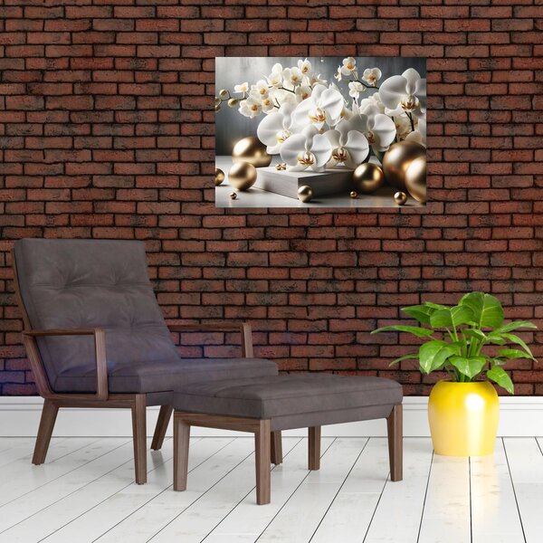 Obraz - Orchidej a zlaté koule (70x50 cm)