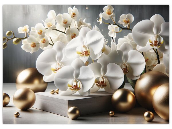 Obraz - Orchidej a zlaté koule (70x50 cm)
