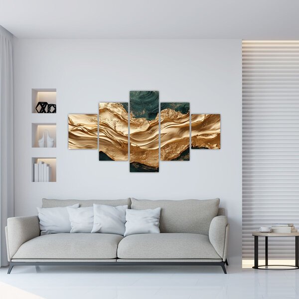 Obraz - Zelená abstrakce se zlatem II. (125x70 cm)