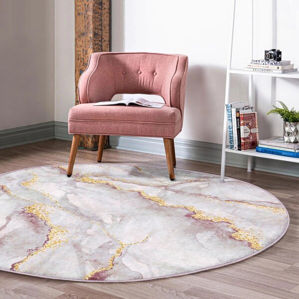 Světle růžový/ve zlaté barvě pratelný kulatý koberec ø 120 cm Marble – Mila Home
