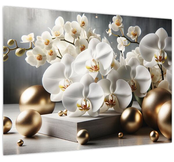 Obraz - Orchidej a zlaté koule (70x50 cm)