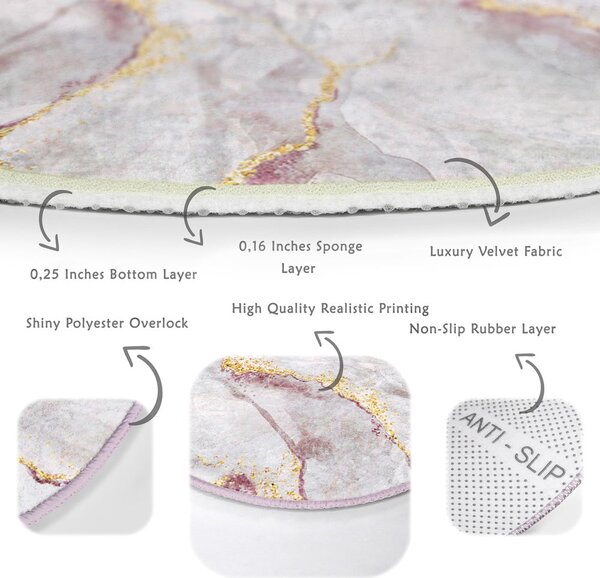 Světle růžový/ve zlaté barvě pratelný kulatý koberec ø 120 cm Marble – Mila Home