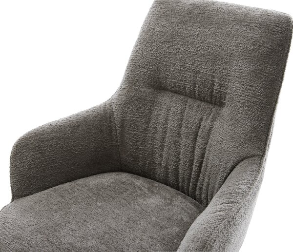 DELIFE Jídelní židle Zelia-Flex s područkami bouclé měkký tmavě béžová křížová podnož široká bílá otočná 360° houpací funkce taštičkové pružiny
