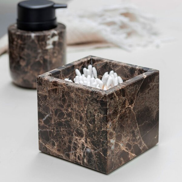 Tmavě hnědý mramorový koupelnový organizér na vatové tampony Marble – Mette Ditmer Denmark