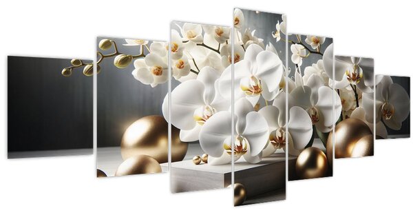 Obraz - Orchidej a zlaté koule (210x100 cm)