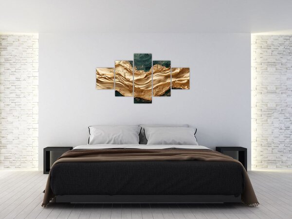 Obraz - Zelená abstrakce se zlatem II. (125x70 cm)
