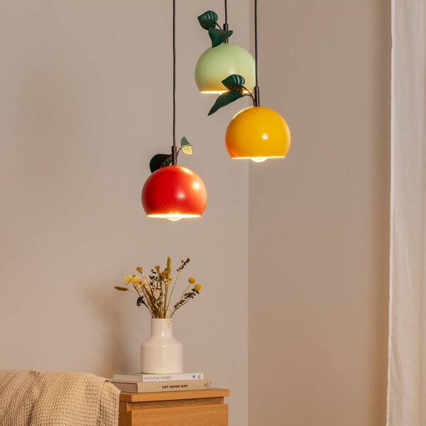 Luminex Závěsná lampa Apple mix, barevná, kovová, Ø 42 cm, 3 světla, E27, stmívatelný, Černá, Obývací pokoj / jídelna, kov