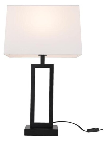 ACA Lighting hranatá stolní lampa DENNIS černý kov bílé textilní stínítko 1xE27 MT240515