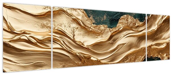 Obraz - Zelená abstrakce se zlatem II. (170x50 cm)
