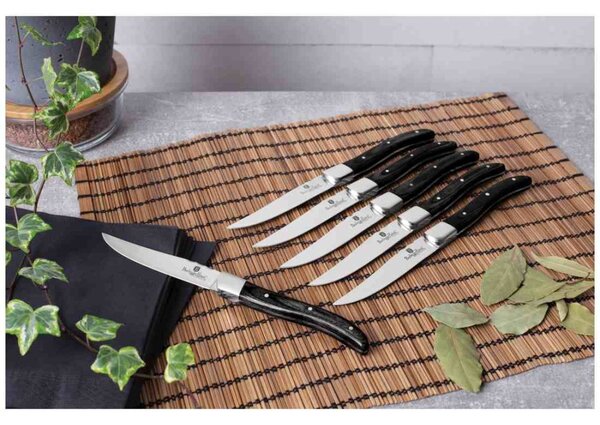 Sada steakových nožů 6 ks černá rukojeť Laguiole Collection