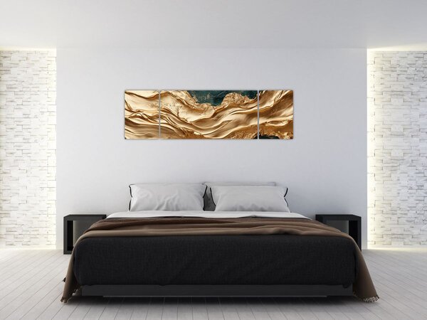 Obraz - Zelená abstrakce se zlatem II. (170x50 cm)