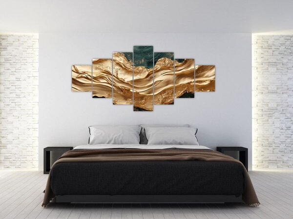 Obraz - Zelená abstrakce se zlatem II. (210x100 cm)