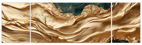 Obraz - Zelená abstrakce se zlatem II. (170x50 cm)