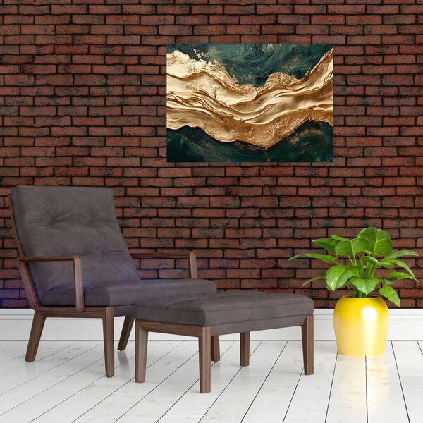 Obraz - Zelená abstrakce se zlatem II. (70x50 cm)