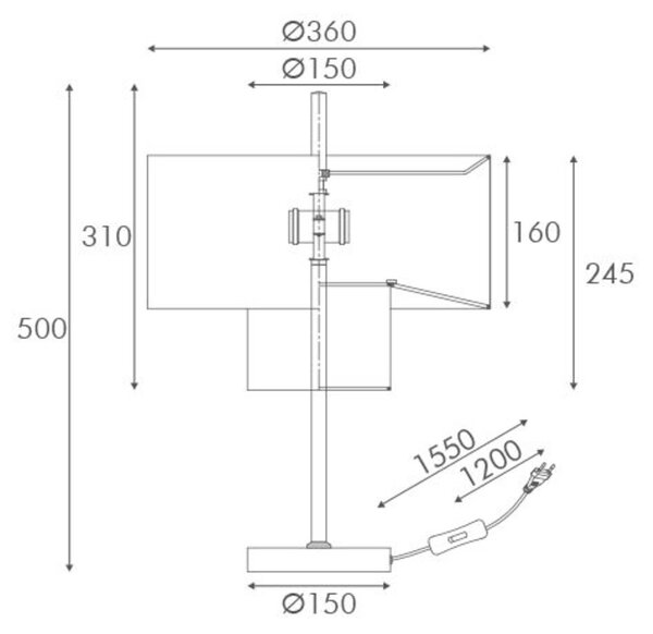 ACA Lighting stolní lampa ANAFI černý kov béžové textilní stínítko 1xE27 MT240323