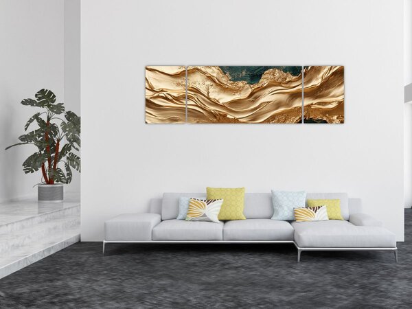 Obraz - Zelená abstrakce se zlatem II. (170x50 cm)