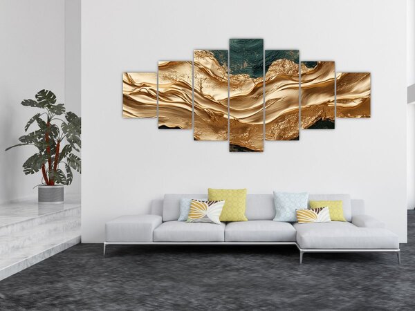 Obraz - Zelená abstrakce se zlatem II. (210x100 cm)