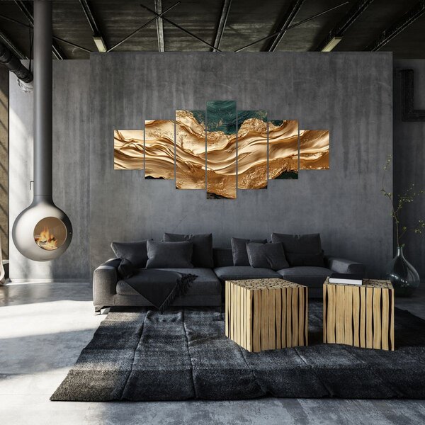 Obraz - Zelená abstrakce se zlatem II. (210x100 cm)