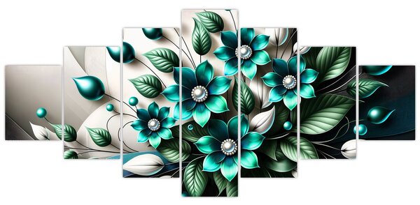 Obraz - 3D tyrkysové květy (210x100 cm)