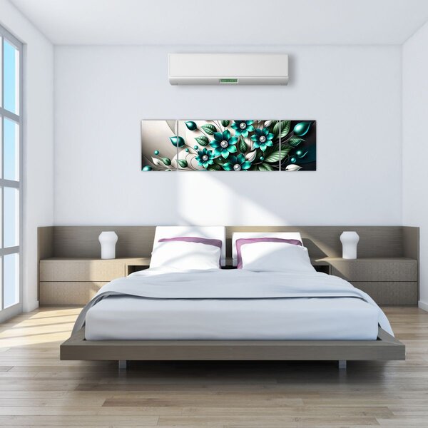 Obraz - 3D tyrkysové květy (170x50 cm)