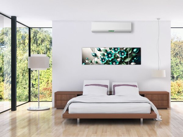 Obraz - 3D tyrkysové květy (170x50 cm)