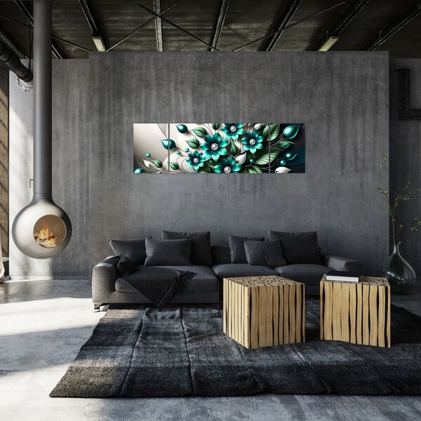 Obraz - 3D tyrkysové květy (170x50 cm)