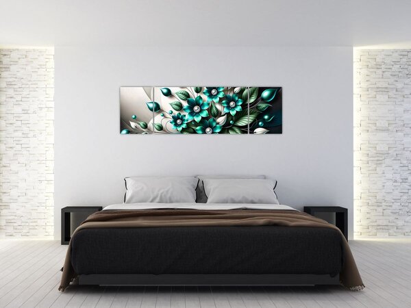 Obraz - 3D tyrkysové květy (170x50 cm)