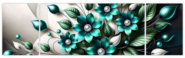 Obraz - 3D tyrkysové květy (170x50 cm)