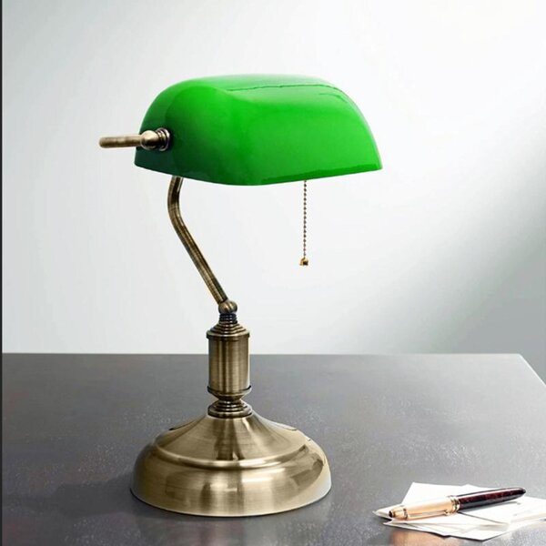 ACA Lighting stolní lampa PRESTIGE 1xE27 zelené sklo, patinovaná mosaz, kov SF2007GR