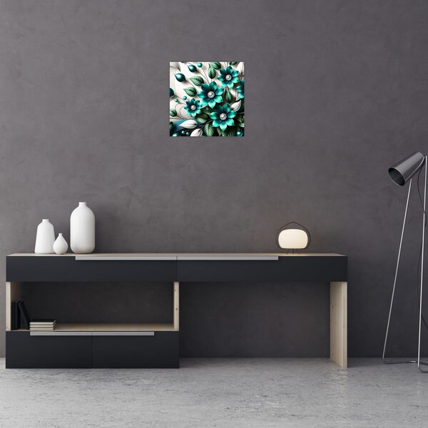 Obraz - 3D tyrkysové květy (30x30 cm)