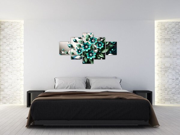 Obraz - 3D tyrkysové květy (125x70 cm)