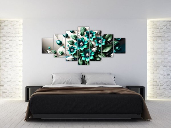 Obraz - 3D tyrkysové květy (210x100 cm)