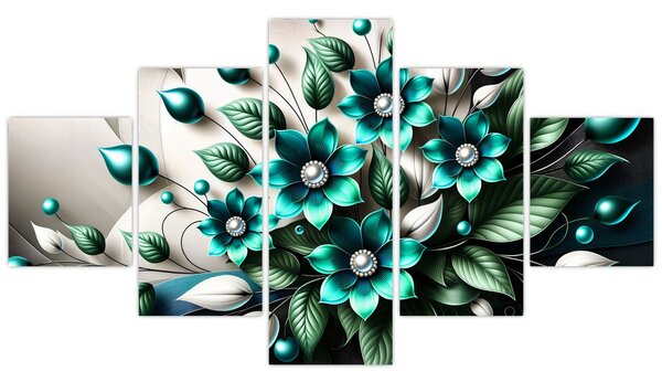 Obraz - 3D tyrkysové květy (125x70 cm)