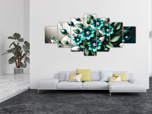 Obraz - 3D tyrkysové květy (210x100 cm)