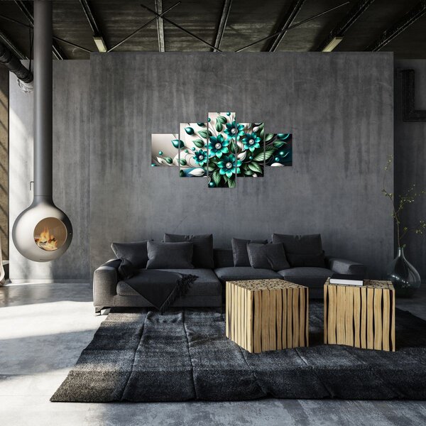 Obraz - 3D tyrkysové květy (125x70 cm)